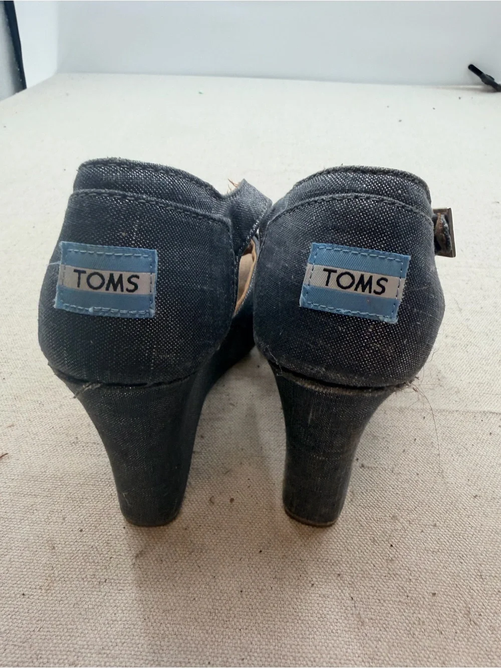 Toms Dark Denim Blue Wedge Sandals with Ankle Strap